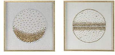 A and B Home 27.6 H Square-Shaped White and Silver Stone/Glass Shadow Box Wall Decor (Set of 2), Wall Art Home Office Decor