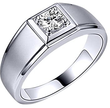 Daesar Ringe Herren Weißgold 750, Eheringe Bandring mit Diamant 0.3ct Verlobungsring Nickelfrei Gr.67 (21.3)