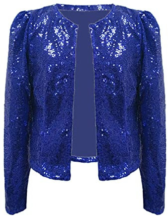 Damen Urban Pailletten Pailletten Funkelnde Cardigan Jacke Arbeitsanzüge Damen, blau, XL