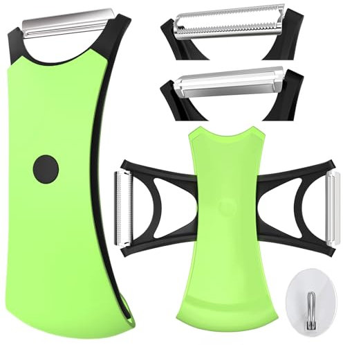 Pelador Universal de Verduras y Frutas - Patatas, Tomate, Corte Bidireccional, Filo Dentado, Corte Recto, Mango Ergonómico Antideslizante, Verde