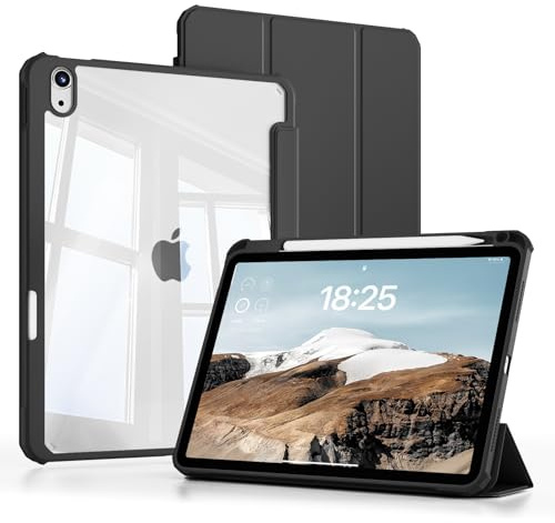 JKSML Hülle für iPad Air 11 Zoll (M4/M3/M2)/iPad Air 5./4. Gen 10.9 Zoll | Für iPad Air 11 (2026/2025/2024) & 10,9 (2022/2020), Transparente Rückseite mit Stifthalter, Auto-Schlaf/Weck