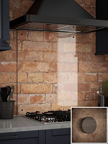 Generic Clear Glass Kitchen Splashback with Gunmetal Caps, 600mm x 750mm | Protects walls from steam and stains while showing off paint or wallpaper; includes a full fixing kit and 5-year guarantee.