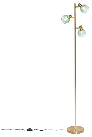 Qazqa Art Deco Stehleuchte, Stehlampe - Vidro - Grün, max. 25W, Geeignet für LED, 3-flammig, 150cm, Ideal als Wohnzimmerlampe