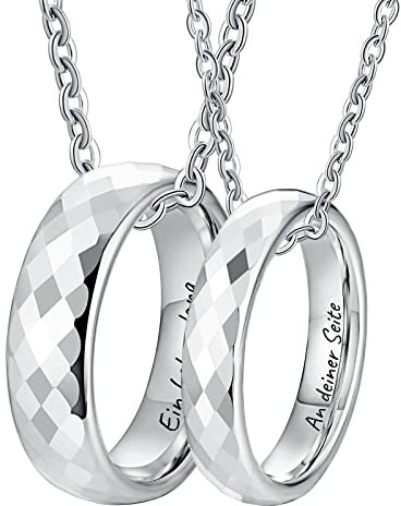 Wolfram Partner Kette 2er, Ringe Anhänger Silber mit Gravur EIN Leben lang an deiner Seite Geometrisch Partner Kette Gravur für Damen Herren, Breite 4/6MM, Länge 50cm 60cm