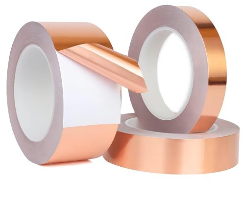Qrity 1 Pièces Ruban Adhésif en Cuivre, 25mm x 20m Conducteur Ruban de Cuivre Résistant à la Chaleur, pour Guitare et EMI Shielding