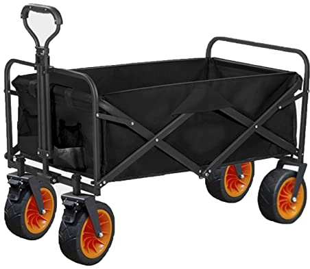 PJDDP Faltbare Bollerwagen Robuster Einkaufstrolley mit Grosse Kapazität, klappbar Transportwagen Outdoor Gartenwagen Strandwagen mit All-Terrain-Rädern für Camping Angeln Shopping Sport,Schwarz