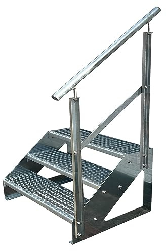Kaminbau Mierzwa Premium trappa fristående, 3 trappräcken, höger (bredd 800 mm) (höjd 57 cm), väderbeständigt rutnät, trädgårdstrappa
