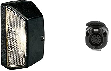 Hella 2KA 003 389-062 Kennzeichenleuchte - 12/24V - Anbau/Schraubanschluss - glasklar - Flachstecker & Steckdose - 13-polig - mit Nebelschlussleuchtenabschaltung - Stecker: Schraubkontakt - schwarz