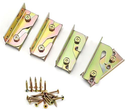 4 Pcs Bed Brackets Corner, Bed Rail Brackets, Heavy Duty headboard fixings with Screws, Rust Proof Hardware Frame Bracket Fittings Fastener