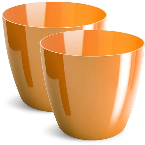 PECZEKO Blomkruka glänsande, planteringskruka av ytterkruka plast dekorativ kruka för, stora och små växter, set om 2 blomkrukor, blomkruka örtkruka, (2-pack) orange, ø 12 cm