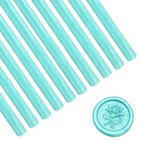 10 Stück Klebepistole Siegelwachs Sticks 10cm x 7mm Rauchfrei Heißsiegel Siegellack Stick Runde Retro Wachs Sticks für Hochzeit Einladungen Umschläge Karten Grußkarten(Cyan)
