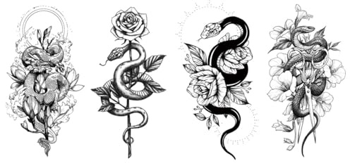 Tatouages temporaires - Motif serpent - Dragon - Fleurs - Tatouages adhésifs - Serpent 4