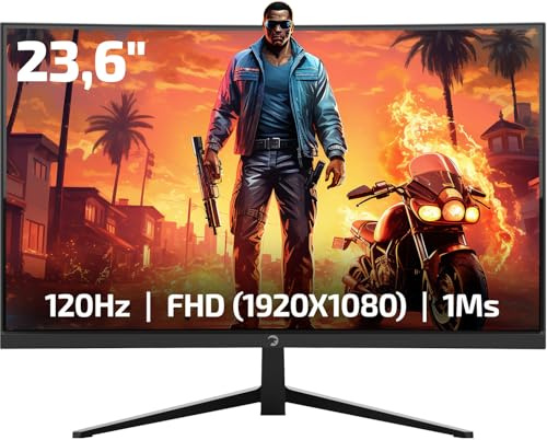 GAMEPOWER Vivid F10 Curved Gaming Monitor 23,6 Zoll 120Hz 1ms, PC Bildschirm Full HD 1080P VA 1800R Gebogen HDR Display, Rahmenloses Computerbildschirm, FreeSync und G-Sync, mit Lautsprecher