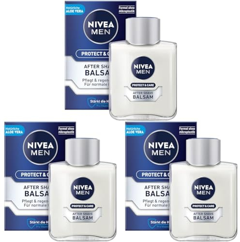 NIVEA MEN Protect & Care After Shave Balsam (100 ml), beruhigendes After Shave, Hautpflege nach der Rasur mit Aloe Vera und Pro Vitamin B5 (Packung mit 3)