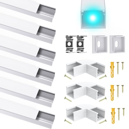 LED-aluminiumkanalprofil för upp till 16 mm remsor, U-formlist, aluminiumprofil, skena, remsa, diffusor med mjölkvitt lock, hörnprofil, lämplig för Philips Hue LED-ränder/band Plus