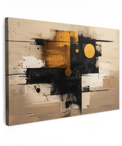 MuchoWow© Bilder Groß XXL Wohnzimmer Deko Moderne Wandbild Kunstdruck | 120x80 cm - Leinwand Bild Schlafzimmer über Bett Room Decor Geschenke Kunst - Beige - Modern - Gold