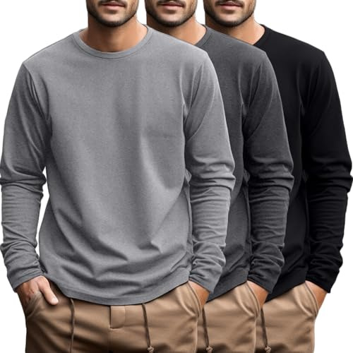 Ficerd 3 Pack Mens Big and Tall Cotton Knit Long Sleeve Shirts 4XL 3Color
