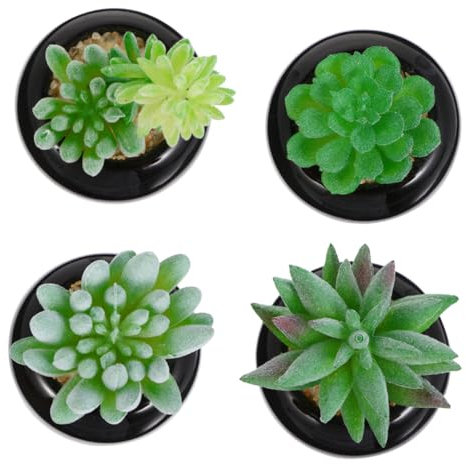 RORPOIR 4piezas Mini Plantas Suculentas Artificiales Macetas Negras De Bonsáis Decorativos para Oficina Hogar y Escritorio