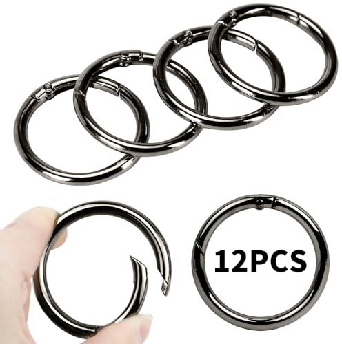 Runde Karabiner 12 Stück 48 mm Schwarz | Zinklegierung Korrosionsbeständig, Polierte Oberfläche, Federclip, für Schlüsselanhänger Rucksäcke Camping