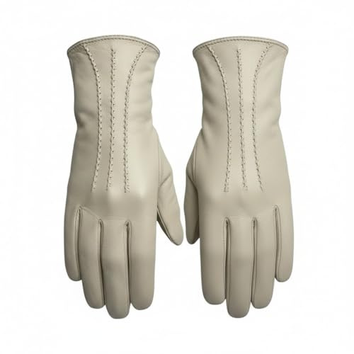 TheGloveHut Womens New Genuine Soft Leather Fully Lined Winter Gloves (Cream, Medium 7)