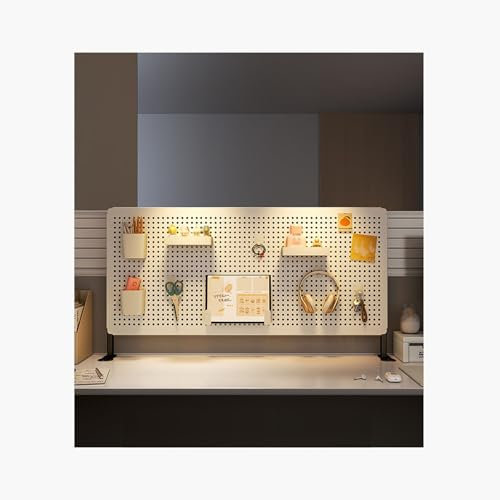 Schreibtisch-Pegboard-Kombinationsset mit Zubehör, Stecktafel-DIY-Ausstellungsständer, stehendes Regal, höhenverstellbar, Ohne Bohren, für Computertisch, Bürotisch, Arbeitstisch, Küchentisch(White,X-L