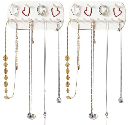 ARJDXDP Wall Necklace Organizer Holder,​2 Pack Necklace Hangers Wall Mounted Jewellry Organiser Hanging, Gift for Girls Women, White