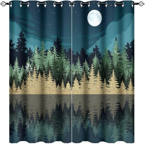 Wohnzimmer Vorhänge 140 (B) X 160 (H) cm Waldlandschaft Verdunkelungsvorhang Für Kinderzimmer 3D Digitaldruck Vorhange Lärmschutz Vorhänge Für Kinder Multifunktional Anpassungsfähig Pfl 9426351086752