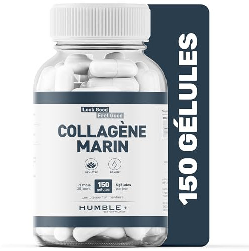 Gélules Collagene Marin Ultra-Concentrées - 150 Capsules - 2,5 g de Tripeptides Hydrolysés pour une Meilleure Santé de la Peau - 5 Capsules/Jour - Fabriqué en France