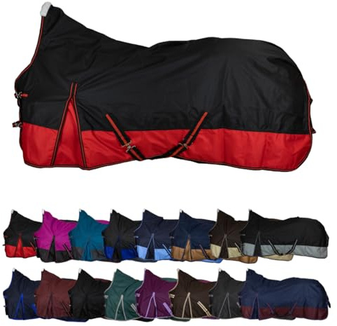 RL24 - Weidedecke High Neck Basicline 600D Schwarz/Rot 125cm (Fleece) | Polarfleecefutter – Regendecke & Übergangsdecke – wasserdichte Outdoordecke mit Kreuzbegurtung