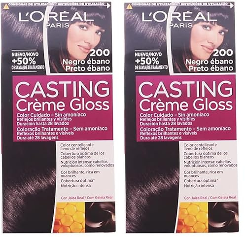 L'Oreal Paris Casting Crème Gloss Coloración Sin Amoniaco, Tono: 200 Negro Ébano (Paquete de 2)