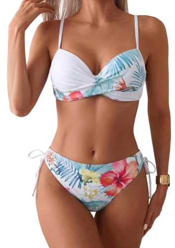 GORGLITTER Bikini Damen Set Push Up Badeanzug Zweiteilliger Boho Bademode | Bikini Push Up Damen, Bikini Damen Set Mit Bügel, Blumen Bikini, Sommer 2 Teiler Badeanzug