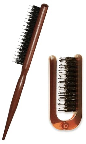 ZPTEE Slick Back Hair Brush & Teasing Comb Set – 2-in-1 Boar Bristle Edge Brush for Ponytails, Buns & Flyaways | Foldable Mini Travel Hair Brush for Work, Gym & Holidays, Sleek Styles on the Go