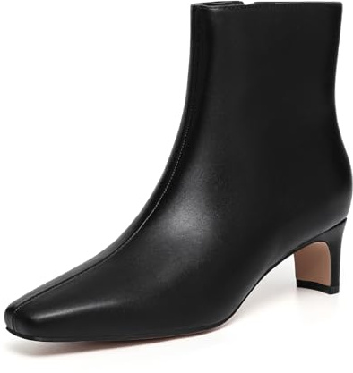 Athlefit Women's Black Ankle Boots Fashion Low Heel Pointed Square Toe Dress Short Boots with Side Zipper Size 9