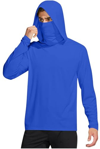 Sun Hoodie - Camiseta de manga larga para hombre, protección UV, con máscara y orificio para el pulgar, protección solar UPF 50+, camiseta de manga larga, de secado rápido, transpirable