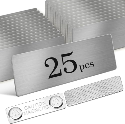 Blanko-Namensschilder aus Edelstahl, mit starker magnetischer Rückseite, 25 Stück, 1 x 7,6 cm, Namensschilder für Kleidung, DIY-Namensschilder mit starker magnetischer Rückseite, Schul- und Bürobedarf