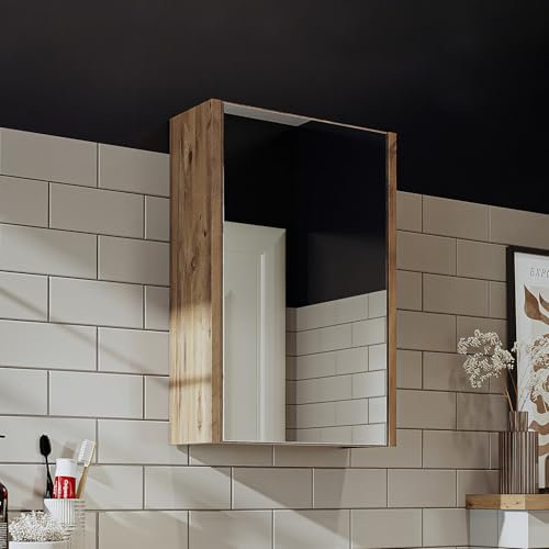 ROOMART Badmöbel-Set • Punto • Unterschrank mit Waschbecken • Badezimmermöbel • Gäste-WC (Anthrazit-Eiche, Spiegelschrank)