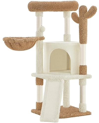Abician Arbre à Chat, Design Cactus Tour pour Chatons avec Poteaux en Sisal Plateformes Niche Panier Perchoir Griffoirs Boule 106,5 cm Beige/Marron