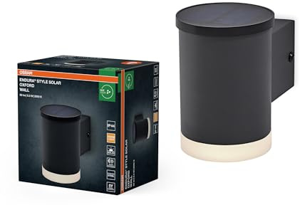 Osram ENDURA STYLE SOLAR OXFORD Außenleuchte, 0,5W, 50lm, Wandleuchte, dunkelgrau, indirekte Beleuchtung, wiederaufladbarer Akku, IP44 Schutzklasse, 3.000K Farbtemperatur, warmweiße Lichtfarbe