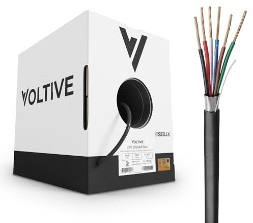 Voltive 22/6 Shielded Low Voltage Wire, Riser CL3R, Black, 500ft - 22AWG, 6 Conductors, Overall Shield, Stranded Bare Copper, UL Listed - V-1284-2