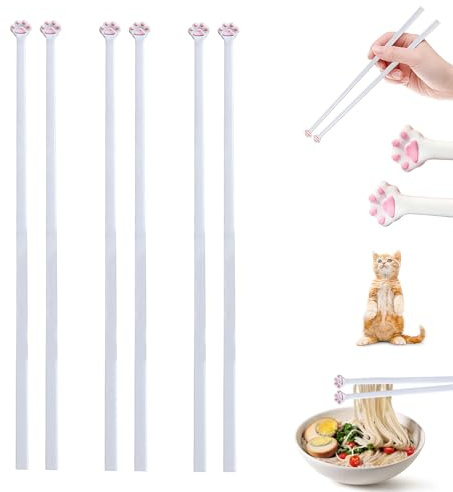 LUMOOM 3 Paar Katzenpfoten Essstäbchen, 25cm Wiederverwendbare Nicht-Schlupf-Stäbchen, Cat Paw Chopsticks für Party, Küche, Restaurant, Tierliebhaber