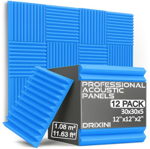 DRIXINI Panneaux acoustiques 30x30x5 cm - Mousse acoustique professionnelle pour studio, podcast, maison et bureau - Lot de 6 à 48 pièces avec ruban adhésif - Amortissement de réverbération et