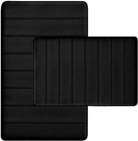 RUN HELIX Bathroom Rugs Set 2 Piece Memory Foam Bath Rugs Non-Slip Bath Mat,Washable Room Mats,Absorbent Shaggy Rug Super Soft Kitchen Mats, Batroom Carpets for Bathroom,Tub,Shower Home Decor（Black）