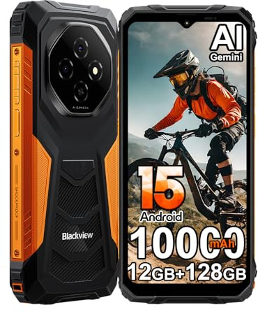 Blackview Fort 1 AI Outdoor Handy Ohne Vertrag,12GB+128GB/2TB 4G Android 15 Smartphone,6.56''HD+90Hz,10000mAh 16MP+8MP Baustellenhandy,IP68/NFC/OTG/3 Slot/GPS (Orange)