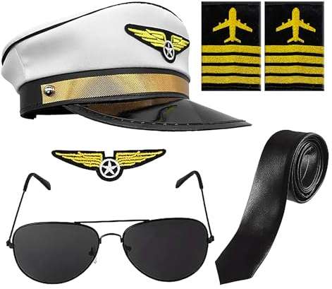 Kit de disfraz – 200 g, disfraz de piloto de aerolínea, llamativo, gorra de capitán de aerolínea, accesorio de disfraces de piloto para niños y adultos, para accesorios de fotografía