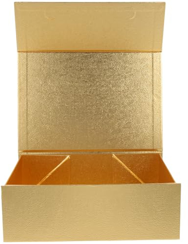 ifundom Rechteckige Geschenkbox aus Pappe mit Magnetverschluss Faltbare Aufbewahrungsbox 23x16x8cm Goldfarben Edle Verpackung für Hochzeiten Valentinstag und Weihnachten