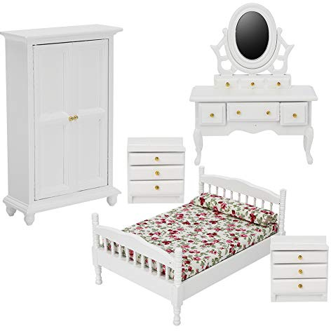 YUEHISY Mini Ensemble de Meubles de Maison de Poupée en Bois, 5 Pièces, Chambre éducative à Monter Soi-même pour Enfants et Adultes (Mobilier de Chambre, Ensemble de 5 pièces)