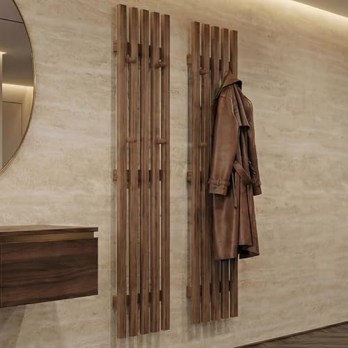 MCA Garderobenpaneel HWC-P56, Wandgarderobe Garderobenleiste Holzgarderobe, 8 Haken Massiv-Holz 120x21cm, Eiche