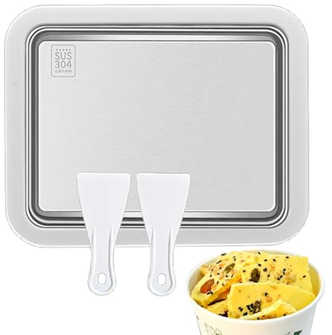Máquina para hacer helados instantáneos - Bandeja plana de acero inoxidable para sorbetes y yogur | Molde Manual 26cm Con Espátulas, Rollo De, Postre Infantil Y Regalo
