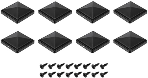 sourcing map 8Pcs Fence Post Caps, 4 x 4 Heavy Duty Pyramid Post Cap Cover with Screw Top Pressure Fit for Metal Wood Fence Deck Mailbox Patio, Black