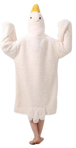 Wearable Goose Blanket Hoodie Onesie - Funny White Goose Pajamas For Adult & Kid, Duck Onesie Thick Cozys Warm Nightgown, Thick Coral Fleece Giant Sleeping Bag Cosplay Costume For Women Men
